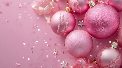 Poster - Pink christmas decorations on pink background