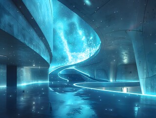 Bioluminescent Museum Interior with Adaptive Lighting Enhancing the Art Display