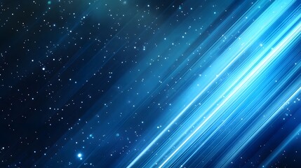 Blue light rays background with glowing speed lines and a starry sky, an AI technology digital concept background for futuristic science or space travel