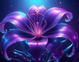 Wall Mural - Purple Lily Flower Closeup Illustration