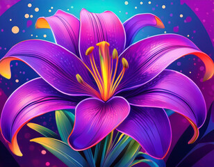 Wall Mural - Purple Lily Flower Closeup Illustration