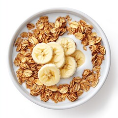 Poster - A bowl of yogurt topped with granola and banana slices, representing a healthy breakfast option.