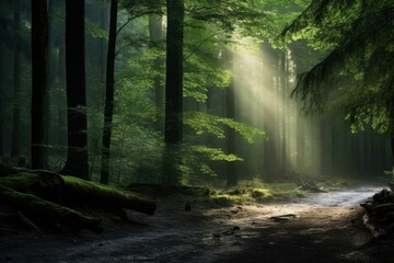 Canvas Print - Forest light green sunlight.