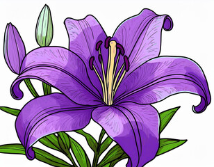 Purple Lily Flower Closeup Illustration