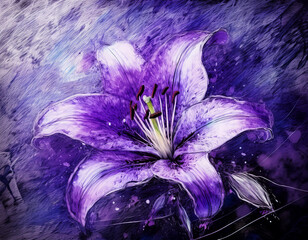 Wall Mural - Purple Lily Flower Closeup Illustration