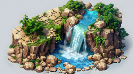 Waterfall Map isometric 3D