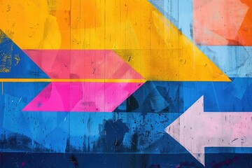 Wall Mural - A vibrant wall featuring bright colored arrows pointing in different directions