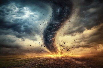 Wall Mural - a massive tornado cloud fills the sky, ready to unleash its fury