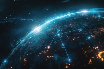 Wall Mural - a view of the earth from space at night with city lights and clouds
