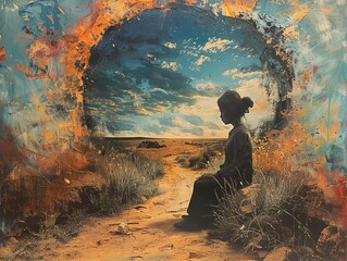 Wall Mural - Silhouette of a Woman Contemplating the Horizon