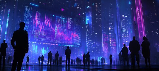 Canvas Print - A holographic stock market display in a futuristic financial district 