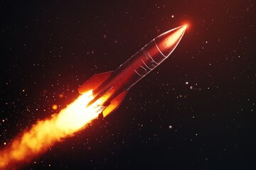 Canvas Print - a single red rocket soaring through the dark blue night sky