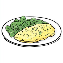 Wall Mural - A plate featuring a fluffy omelet accompanied by fresh spinach.