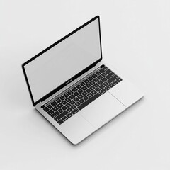 Wall Mural - A sleek, open laptop showcasing a minimalist design and a blank screen.