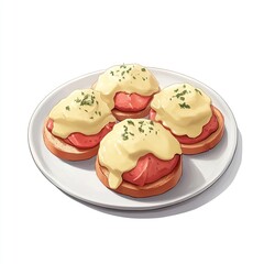 Canvas Print - A plate of eggs benedict with ham and hollandaise sauce.