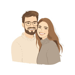 Happy Young Couple in Love Embracing Each Other Flat illustration