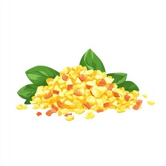 Sticker - A colorful pile of corn kernels surrounded by green leaves, representing food ingredients.