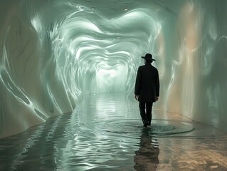 Wall Mural - Abstract Tunnel Architecture with Water Reflection