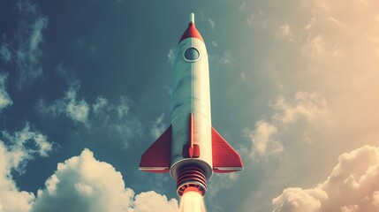 Wall Mural - vintage style retro futuristic space rocket launching from spaceport