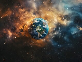 Wall Mural - earth cradled in a cosmic nebula surrounded by stars and cosmic dust