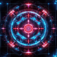 Wall Mural - a vibrant, futuristic digital design featuring red and blue neon lights in a circular pattern, perfe
