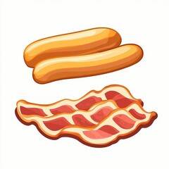 Poster - A graphic illustration of two hot dogs and strips of bacon, representing delicious food items.