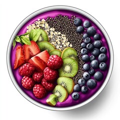 Sticker - A vibrant bowl of smoothie topped with fresh fruits and seeds, promoting healthy eating.