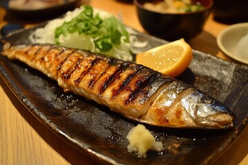 Wall Mural - Japanese food : Grilled horse mackerel set meal - generative ai