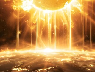 Wall Mural - Celestial Fountain Radiant Sun Cascading Energy into the Cosmic Expanse