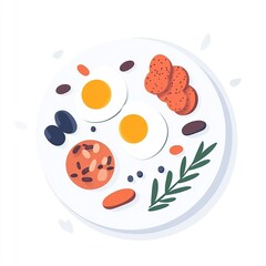 Canvas Print - A colorful plate featuring eggs, fish, beans, and herbs, showcasing a nutritious meal.