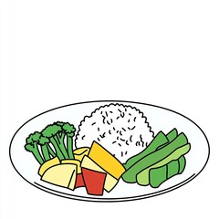 Poster - A plate of rice with assorted vegetables, highlighting a healthy meal option.