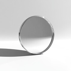 Canvas Print - A circular mirror reflecting light and casting a shadow on a minimalist surface.