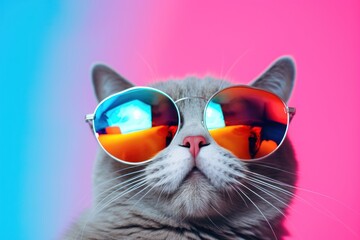 Poster - Cat wearing sunglasses mammal animal photo.