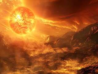 Wall Mural - vibrant living ecosystem on the fiery surface of the sun with creatures of light and fire