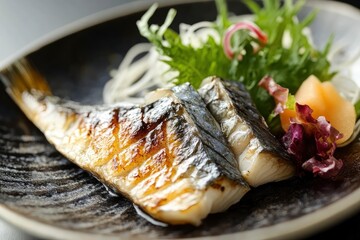 Wall Mural - Japanese food : Grilled horse mackerel set meal - generative ai