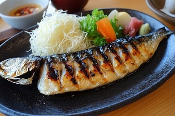 Wall Mural - Japanese food : Grilled horse mackerel set meal - generative ai