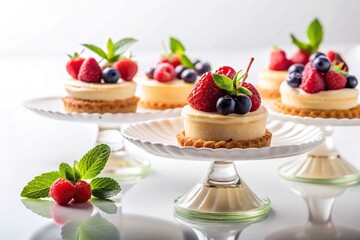 Elegant dessert presentation on white background with ample copy space close-up