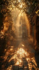 Canvas Print - Golden Hour in a Cobblestone Alley