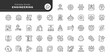 © PaHa - Engineering line icon set. Blueprint, engineer, engineering technology, design, project, production, construction, manufacturing and more. Outline vector icon in linear style. Pictogram collection.