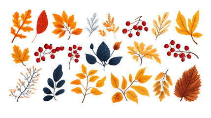 Wall Mural - Autumn leaves hand drawn collection isolated on white