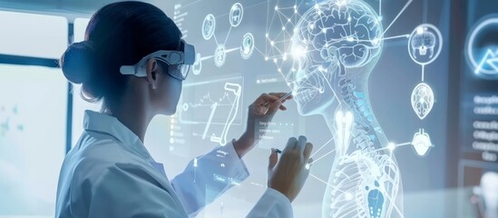 a doctor is using digital technology to control medical data and information on the screen