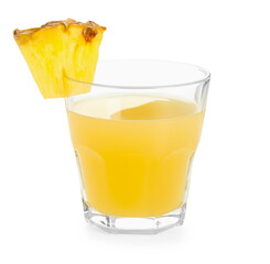 Wall Mural - Glass with pineapple juice and piece of fresh fruit isolated on white