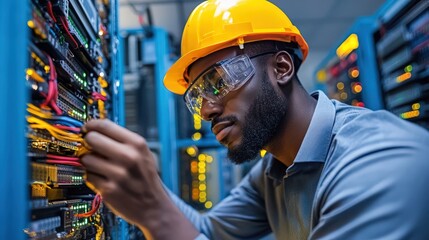 engineer working in datacenter room