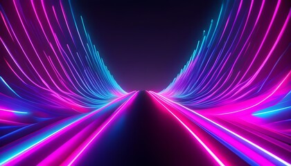 Wall Mural - Futuristic adventure through a vibrant cybernetic realm illuminated by enchanting neon glow lights in an immersive tunnel