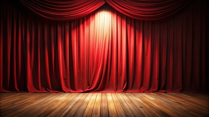 Wall Mural - Empty theater curtain with spotlight on wooden stage floor