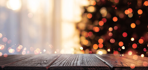 Wall Mural - christmas background with fir tree and illumination lights
