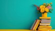 © ACE STEEL D - Yellow Flowers and Books on Turquoise Background