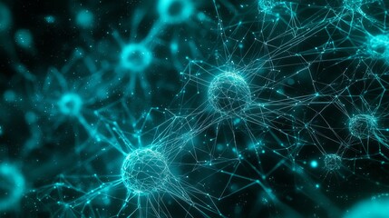 Wall Mural - digital backdrop with glowing turquoise neural network connections, symbolizing artificial intellige