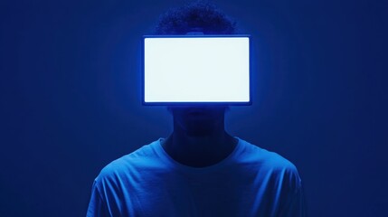 Wall Mural - Man Using Laptop with Blank Screen in Dark Environment