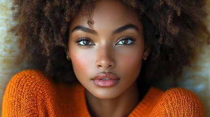 Sticker - Close-up Portrait of a Beautiful Young Woman with Afro Hair